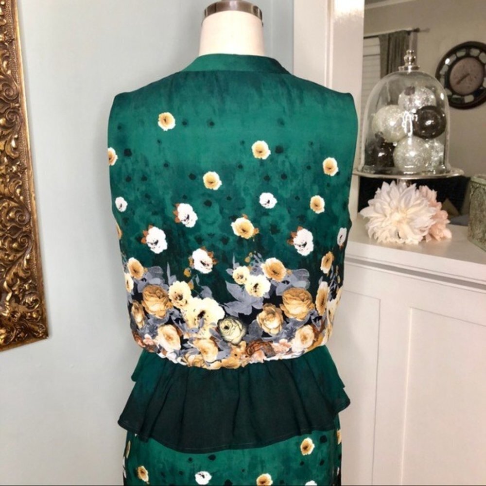 Romeo and Juliet Couture Green Floral Satin Dress Small - Picture 6 of 11